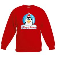 Kersttrui Merry Christmas pinguin kerstbal rood kinderen