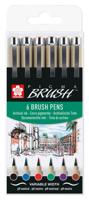 Brushpen sakura pigma brush set 6 stuks zwart