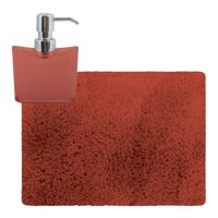 MSV badkamer droogloop tapijt - Langharig - 50 x 70 cm - incl zeeppompje 260 ml - terracotta