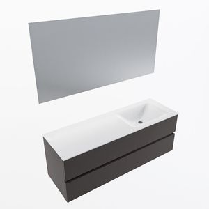 MONDIAZ VICA 140cm badmeubel onderkast Dark Grey 2 lades. Wastafel CLOUD rechts zonder kraangat, kleur Talc met spiegel LED.