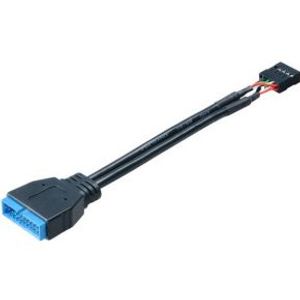 Akasa 9-pin/19-pin USB-kabel 0,1 m USB 3.0 19-pin USB 2.0 9-pin Zwart