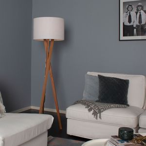 Vloerlamp houten driepoot 'Vega Waxed Oak' By Rydens modern E27 staande lamp stoffen kap 160cm