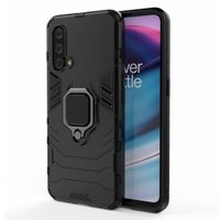Lunso - Armor backcover hoes met ringhouder - OnePlus Nord CE - Zwart