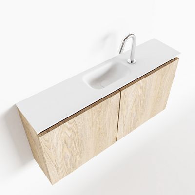 Toiletmeubel Mondiaz Ture | 100 cm | Meubelkleur Washed oak | Eden wastafel Talc Midden | 1 kraangat