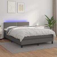 Boxspring met matras en LED kunstleer grijs 140x200 cm