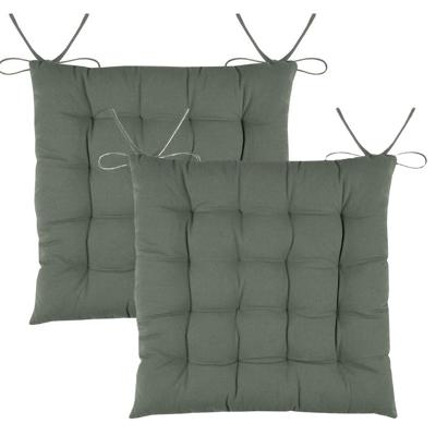 Stof Textile stoelkussens DUO - 2x - groen - 38 x 38 x 3.5 cm - touwtjes sluiting