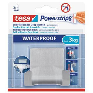 1x Tesa RVS dubbelehaak waterproof Powerstrips klusbenodigdheden 6 x 7 cm   -