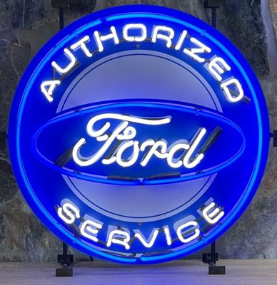 Ford Authorized Service Neon Verlichting Met Achterplaat - 65 x 65 cm LAATSTE STUKS