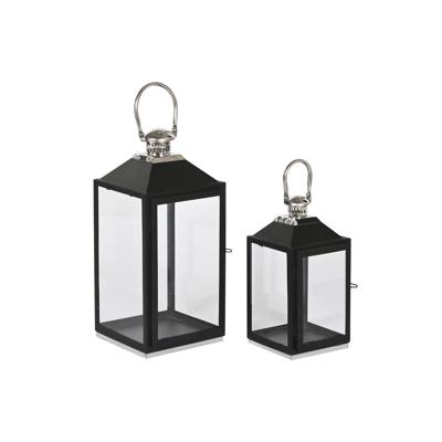 Lantaarn Home ESPRIT Zwart Zilverkleurig Kristal Staal 18 x 18 x 41 cm (2 Onderdelen)