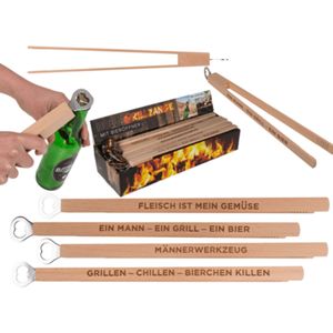 Houten BBQ Tang met Bieropener