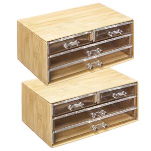 2x sieraden/make-up organizer - 4 lades - 24 x 11 cm - rechthoek - bamboe/kunststof - opbergen