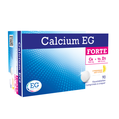 Calcium EG Forte 1000mg Calcium 800I.E. Vitamine D3 Citroensmaak 90 Kauwtabletten