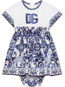 Dolce & Gabbana Kids barboteuse en popeline à imprimé Majolica - Bleu