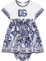 Dolce & Gabbana Kids barboteuse en popeline à imprimé Majolica - Bleu - thumbnail