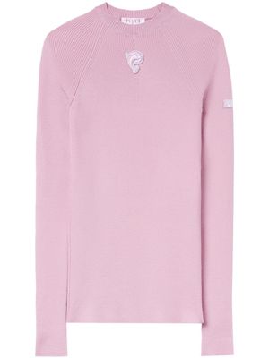 PUCCI pull en maille nervurée à logo brodé - Rose
