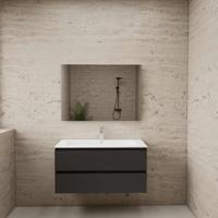 ACTIE BWS Badmeubel | Paris | Antraciet 100 cm | Hoogglans Wit Wastafel | 1 of 2 Kraangaten