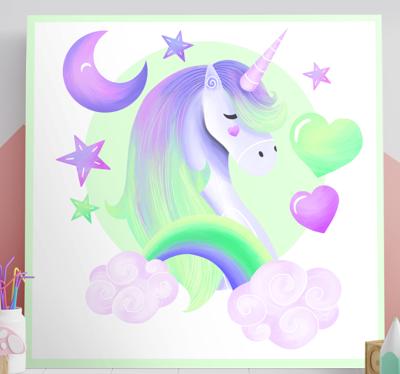 Canvas schilderij paarse eenhoorn en regenboog