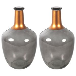 Bloemenvaas Firm Big Bottle - 2x - transparant grijs/koper - glas - D15 x H25 cm