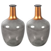 Bloemenvaas Firm Big Bottle - 2x - transparant grijs/koper - glas - D15 x H25 cm