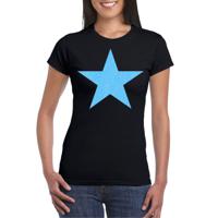 Verkleed T-shirt voor dames - ster - zwart - blauw glitter - carnaval/themafeest - thumbnail