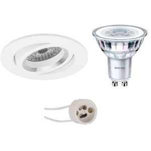 LED Spot Set - Pragmi Aerony Pro - GU10 Fitting - Inbouw Rond - Mat Wit - Kantelbaar - Ø82mm - Philips - CorePro 827 36D - 3.5W - Warm Wit 2700K