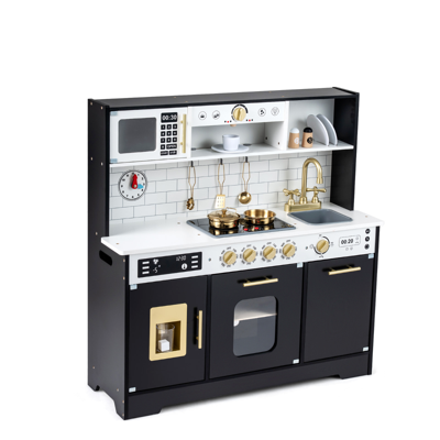 Kinderkeuken Speelgoedkeuken Met Licht En Geluid Poppenkeuken Met Accessoires Voor Kinderen Vanaf 3 Jaar-Zwart