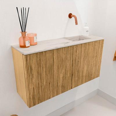 Toiletmeubel Mondiaz Joya Dlux | 80 cm | Meubelkleur Oak | Faye wastafel Nata Wasbak Rechts | Zonder kraangat(en)