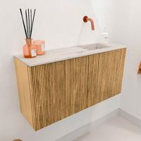 Toiletmeubel Mondiaz Joya Dlux | 80 cm | Meubelkleur Oak | Faye wastafel Nata Wasbak Rechts | Zonder kraangat(en)