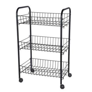 Zwarte keuken trolley met manden 39 x 23 x 64 cm