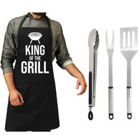 BBQ/barbecue gereedschap set 3-delig RVS met zwart schort King of the grill