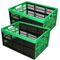 Forte Plastics 2x stuks boodschappen kratten opvouwbaar zwart/groen 48 x 35 x 24 cm