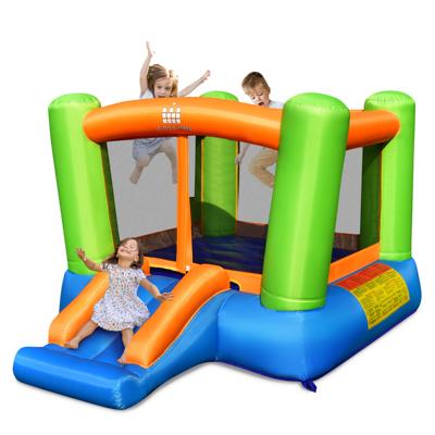 Opblaasbaar Springhuis Springkasteel voor 2 tot 3 Kinderen met Springgedeelte & Glijbaan 250 x 197 x 143 cm Groen + Blauw + Oranje