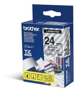 Labeltape Brother P-touch TZE-151 24mm zwart op transparant