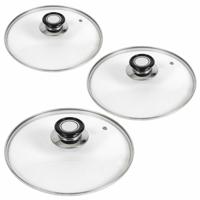 Gerimport universele glazen pannendeksels - 3x stuks - voor pannen met Dia 16, 20 en 24 cm