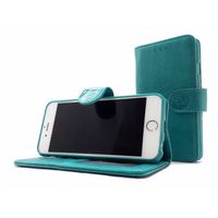 Apple iPhone 12 Mini - Pure Turquoise Leren Portemonnee Hoesje - Lederen Wallet Case TPU meegekleurde binnenkant- Book