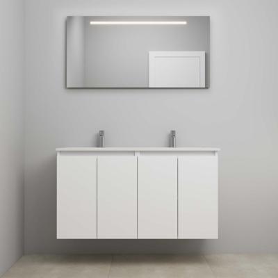 On-Line Badkamermeubelset - 120 cm - Bouwpakket - Greeploos 4 Deuren - Porseleinen Wastafel - 2 Kraangaten - Spiegel met LED-Verlichting - Mat Wit