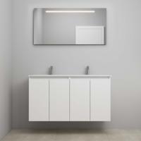 On-Line Badkamermeubelset - 120 cm - Bouwpakket - Greeploos 4 Deuren - Porseleinen Wastafel - 2 Kraangaten - Spiegel met LED-Verlichting - Mat Wit