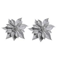 Cosy & Trendy Kerstboomversiering - 2x - bloem - op clip - zilveren kerstster - 18 cm