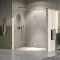 BRAUER Void Carving Nisdeur - 2-delig - 190x200cm - 70cm draaideur aan glas - glascoating - omkeerbaar - helder glas - Geborsteld RVS PVD GS-VOCN3H70120200NG