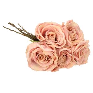 Kunstbloem roos Calista - 5x - oud roze - 66 cm - kunststof steel - decoratie bloemen