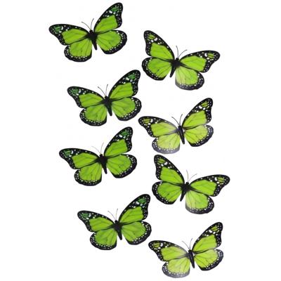 Gerimport Kerst vlinders - 8x stuks - groen - op clip - 12 x 6 cm - kunststof - kerstboomversiering