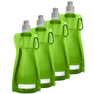 Waterfles/drinkfles opvouwbaar - 10x - lichtgroen - kunststof - 420 ml - schroefdop - karabijnhaak