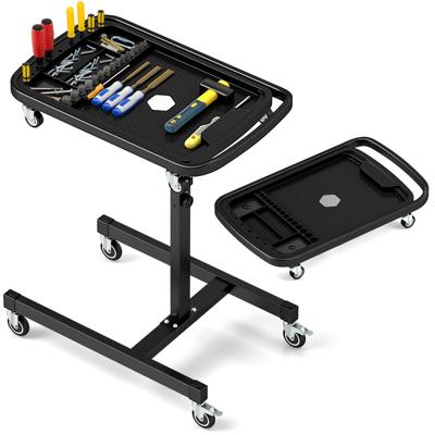 2 In 1 Rollend Gereedschapsplateau in Hoogte Verstelbare Werktafel Rollende Gereedschapswagen voor Monteur 60 kg Capaciteit