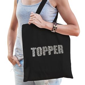 Glitter Topper cadeau katoenen tas zwart rhinestones steentjes dames en heren