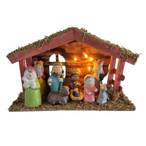 Kerststal voor kinderen - met beeldjes en led verlichting - 28 x 10 x 17 cm - kinder/kinderkamer ker