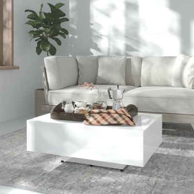 Salontafel 85x55x31 cm bewerkt hout hoogglans wit