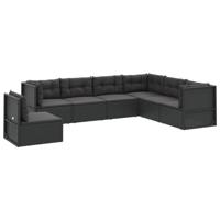 vidaXL 7-delige Loungeset met kussens poly rattan zwart