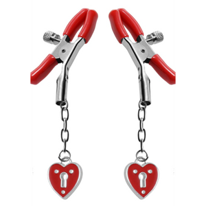 XR Brands Charmed Heart Padlock - Nipple Clamps