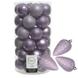 43x stuks kunststof kerstballen en dennenappel ornamenten lila paars - Kerstbal