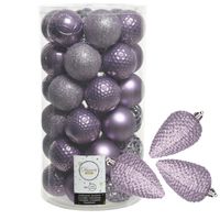 43x stuks kunststof kerstballen en dennenappel ornamenten lila paars - Kerstbal - thumbnail
